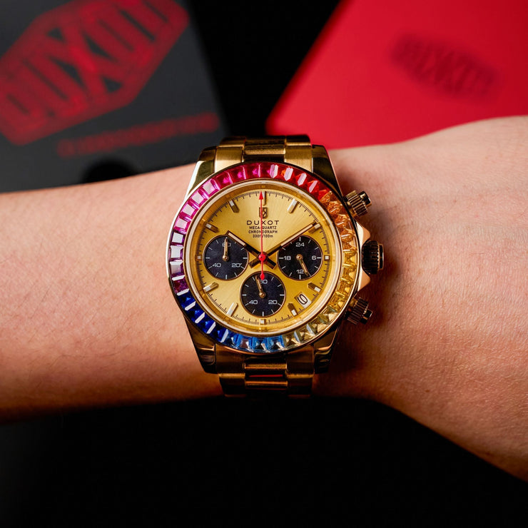 Duxot Accelero Rainbow Chronograph Sunray Gold - Watches.com - DX - 2064 - 44
