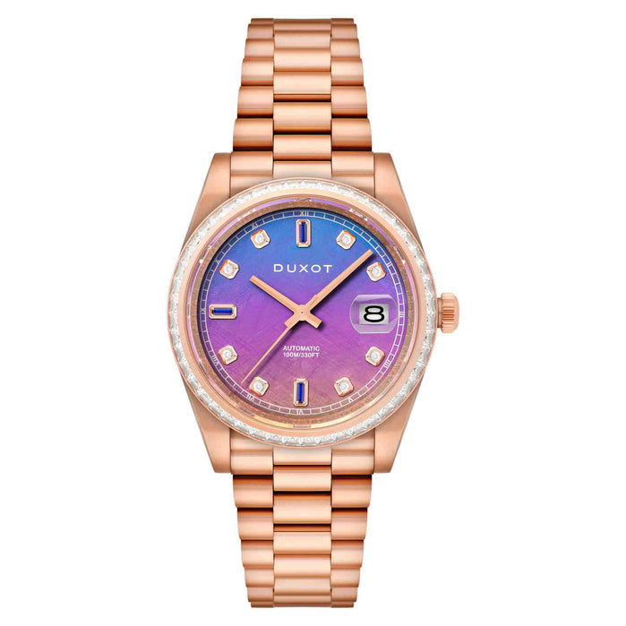 Duxot Serenata Rainbow Diver Automatic Rose Gold Purple Meteorite Limited Edition angled shot picture