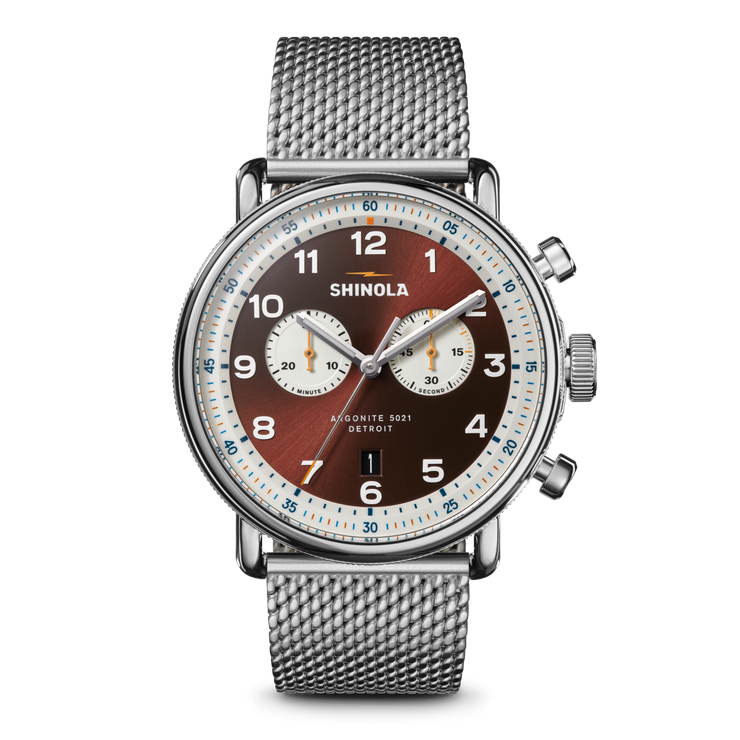 Shinola Canfield C56 Chrono 43mm Silver SS Whiskey