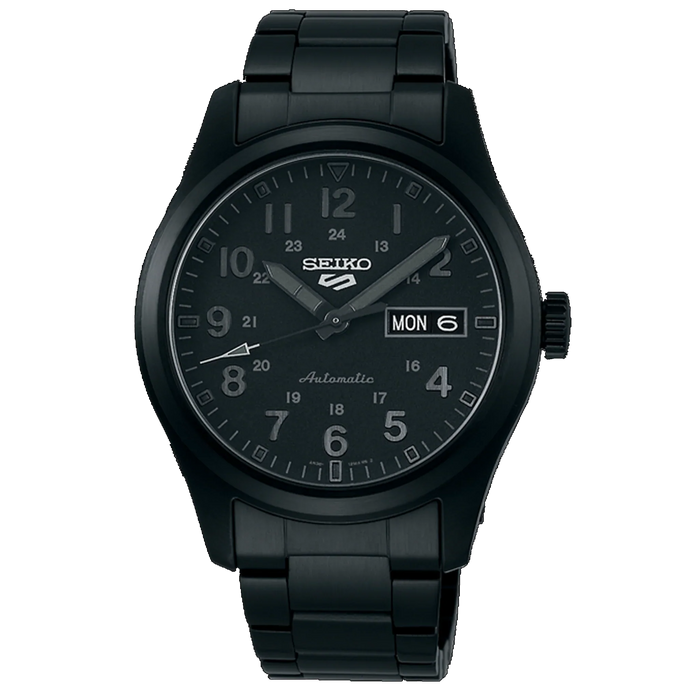 Seiko 5 Sports Military All Black SS angled shot picture