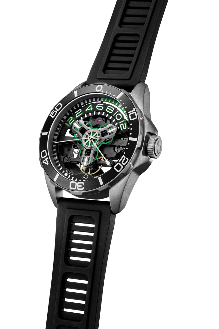 OLTO-8 Tide X Diving Automatic Neon Green angled shot picture