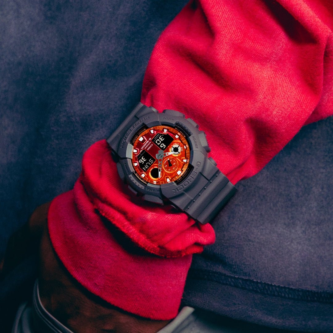 G-Shock GA100 Flame Inside Ana-Digi Gray Orange | Watches.com