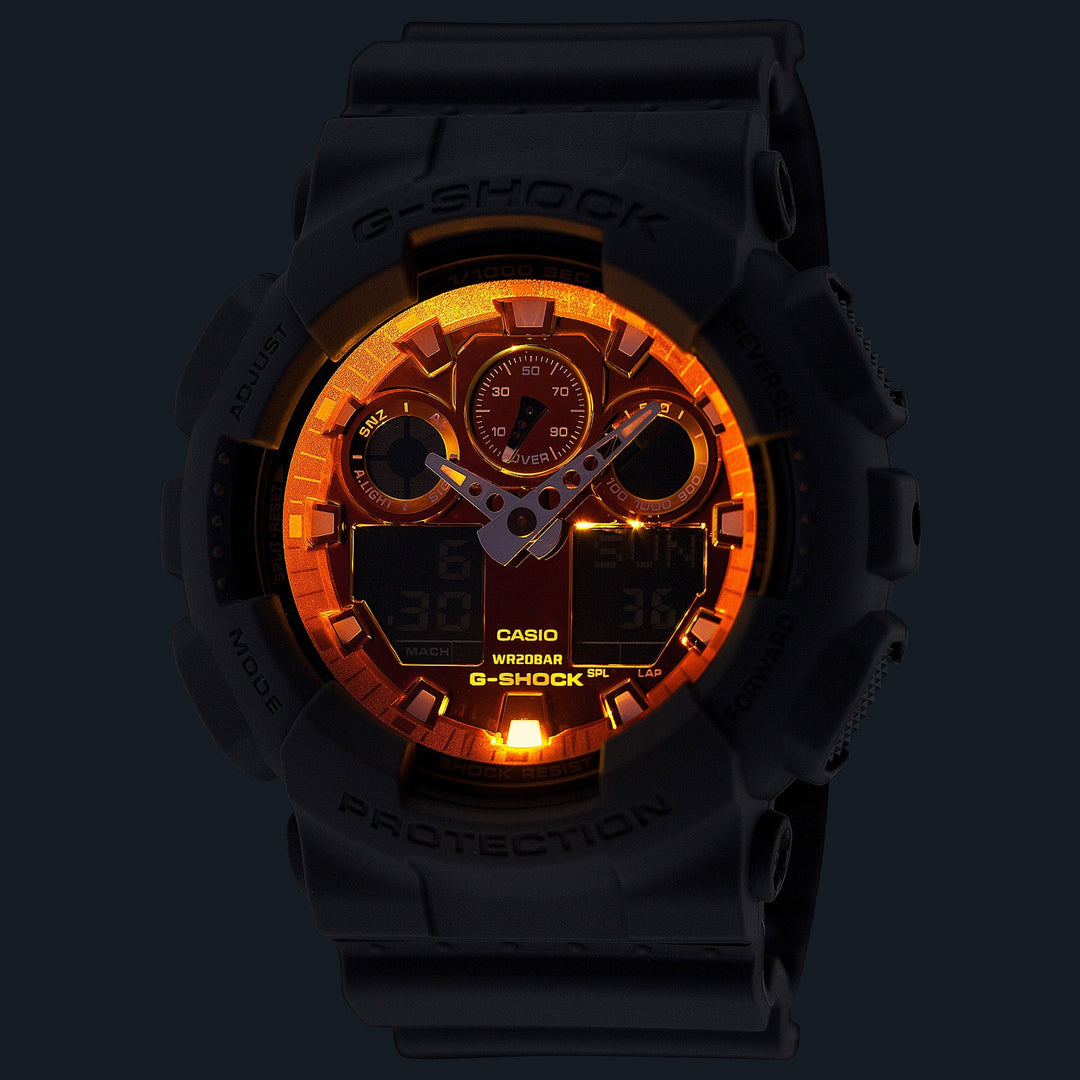G-Shock GA100 Flame Inside Ana-Digi Gray Orange | Watches.com