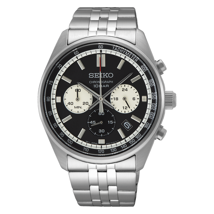 Seiko Discover More Chronograph Black SS angled shot picture