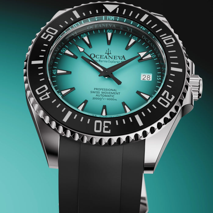 Oceaneva Deep Marine Explorer VI Titanium Automatic 6000m Mint Burst angled shot picture