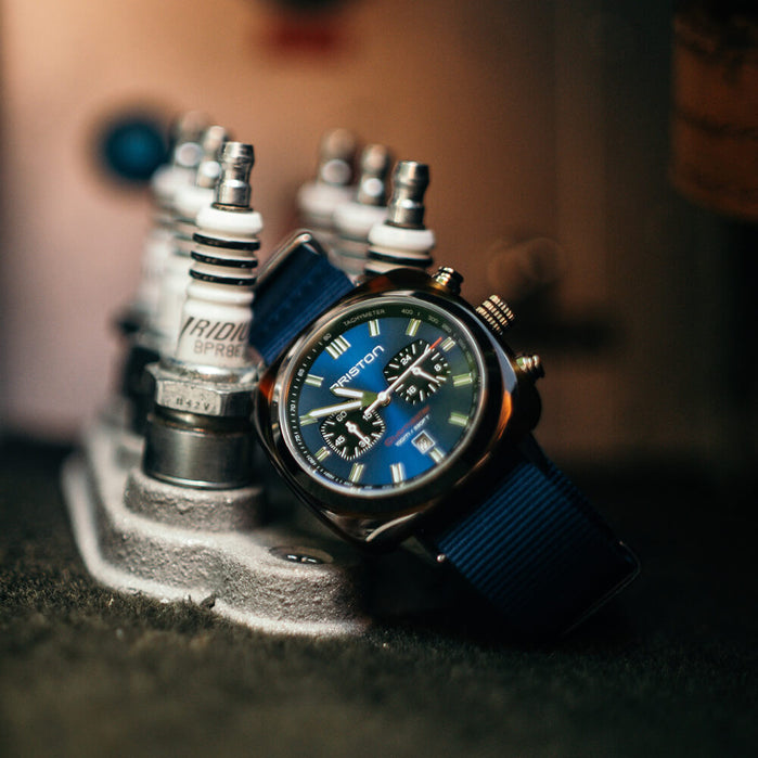 Briston Clubmaster Sport Chrono 42mm Navy Blue angled shot picture