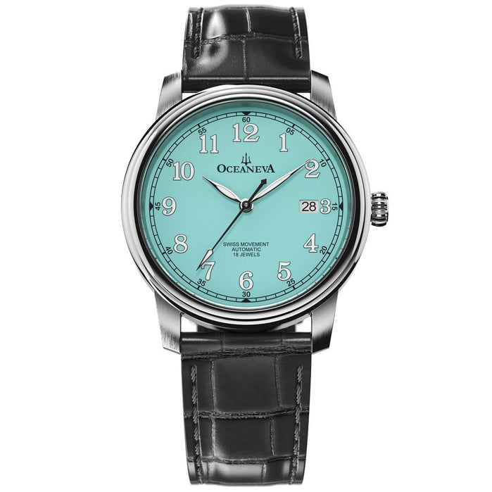 Oceaneva Tempus Pure Swiss Handwind Light Blue Limited Edition angled shot picture