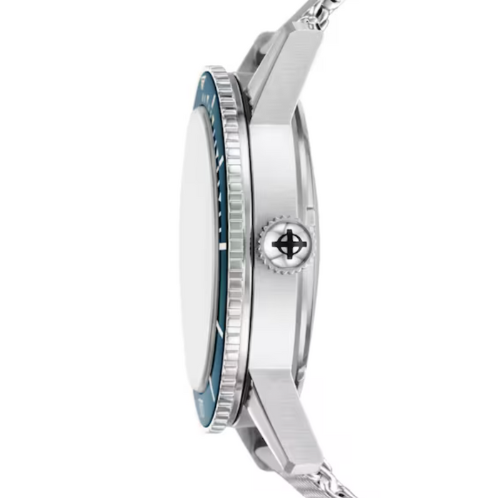 Zodiac Super Sea Compression Diver Milanese Mesh Silver Blue angled shot picture
