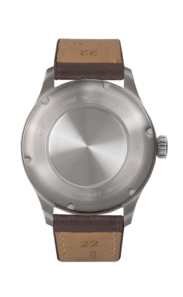 Laco Stuttgart Pro 37mm Stainless Steel Black Type A Dial Automatic Leather Black angled shot picture