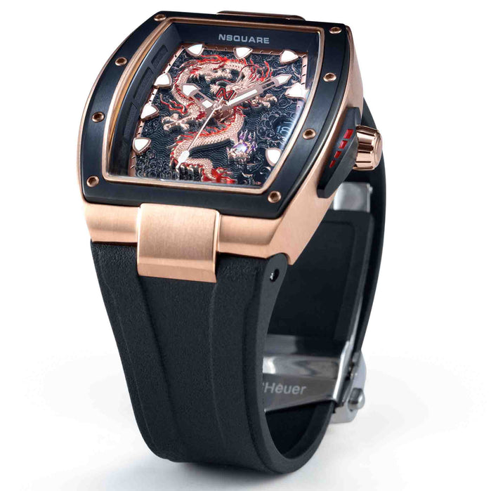 Nsquare Dragon Automatic Rose Gold Black Limited Edition angled shot picture