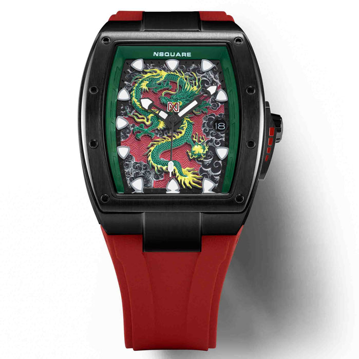 Nsquare Dragon Automatic Black Red Limited Edition angled shot picture