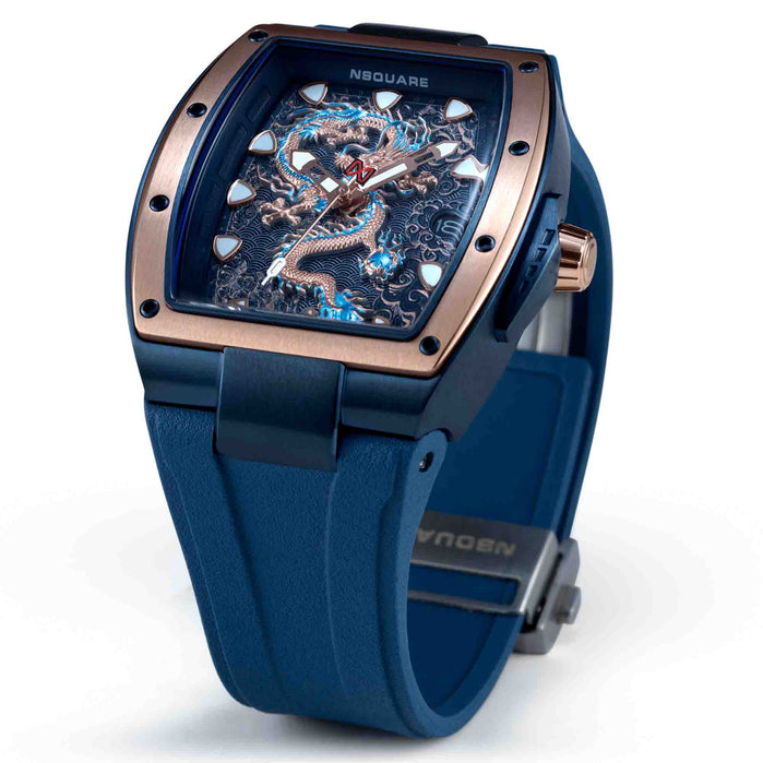 Nsquare Dragon Automatic Rose Gold Blue Limited Edition angled shot picture