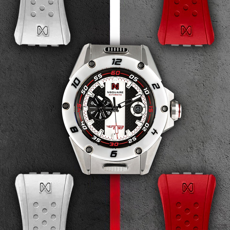 NSQUARE DYNAMIC RACE AUTOMATIC WATCH 46MM N31.3 SS/CERAMIC WHITE/WHITE|NSQUARE DYNAMIC RACE自動錶 46毫米 N31.3鋼/白色陶瓷/白色 - Watches.com - 