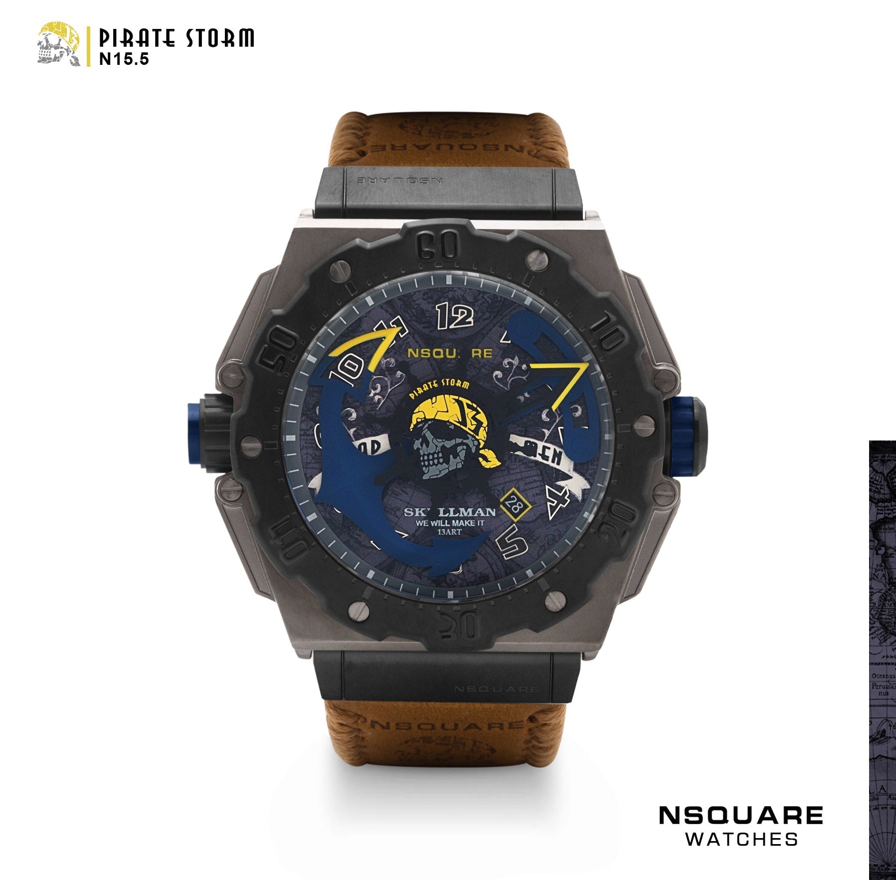 Nsquare PirateStorm Automatic 48mm Black Vachetta Tan | Watches.com