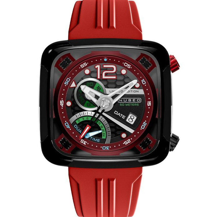 Nubeo Ecliptic Retrograde Dual Time Limited Edition Hazard Red angled shot picture