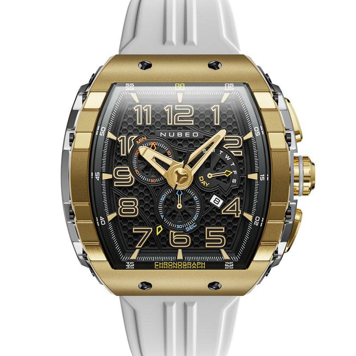 Nubeo Magellan Retrograde Chronograph White Gold angled shot picture