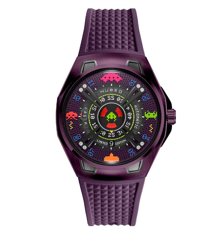 Nubeo OAO Automatic Space Invaders Limited Edition Invader Indigo angled shot picture