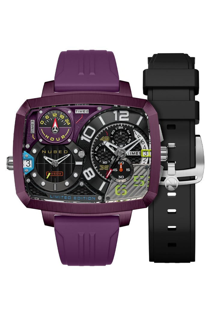 Nubeo Odyssey Triple Time Zone Chronograph Limited Edition Metallic Purple angled shot picture