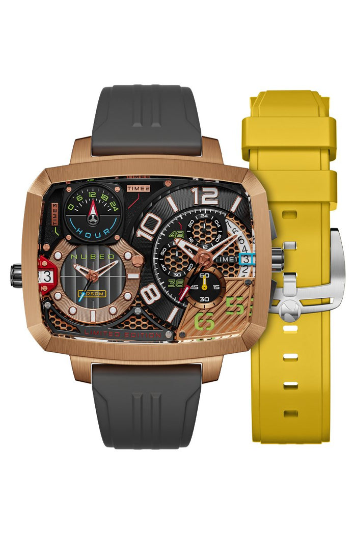 Nubeo Odyssey Triple Time Zone Chronograph Limited Edition Metallic Rose angled shot picture