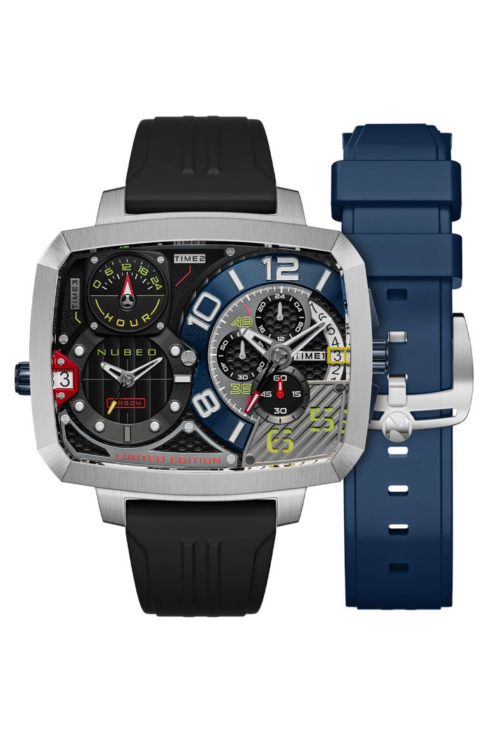Nubeo Odyssey Triple Time Zone Chronograph Limited Edition Metallic Silver angled shot picture