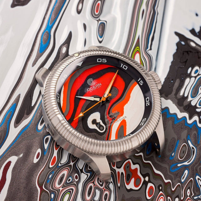 Ocean Crawler Champion Diver Automatic Fordite Type B Limited Edition angled shot picture