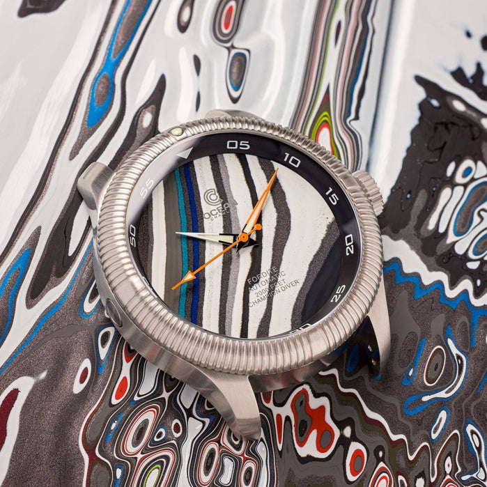 Ocean Crawler Champion Diver Automatic Fordite Type C Limited Edition angled shot picture