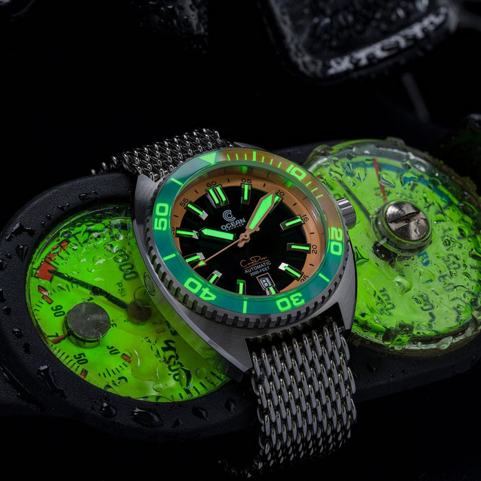 Ocean Crawler Core Diver Automatic Aqua Salmon Limited Edition angled shot picture