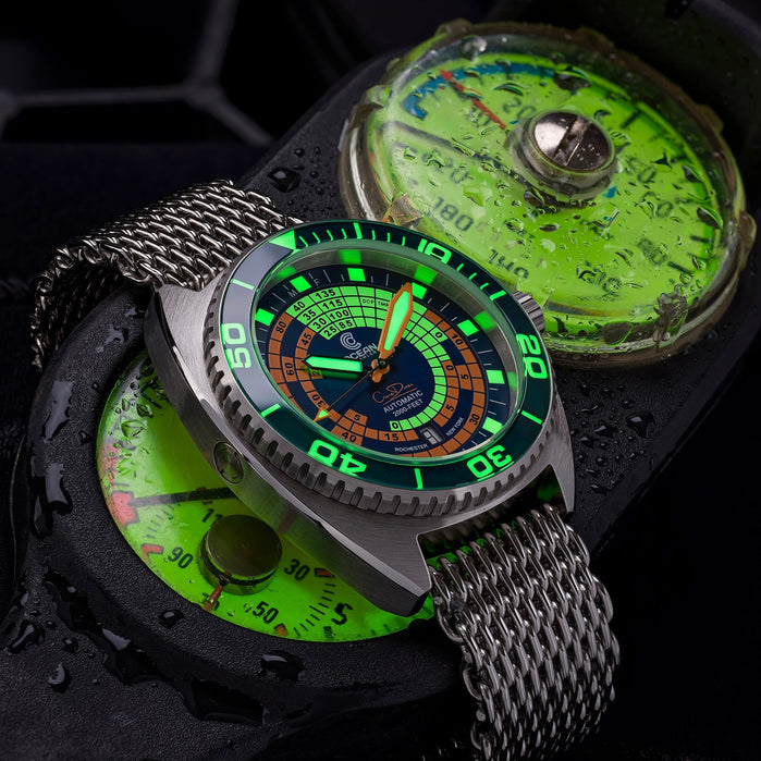 Ocean Crawler Decompression Timer Core Diver Automatic Blue Orange angled shot picture