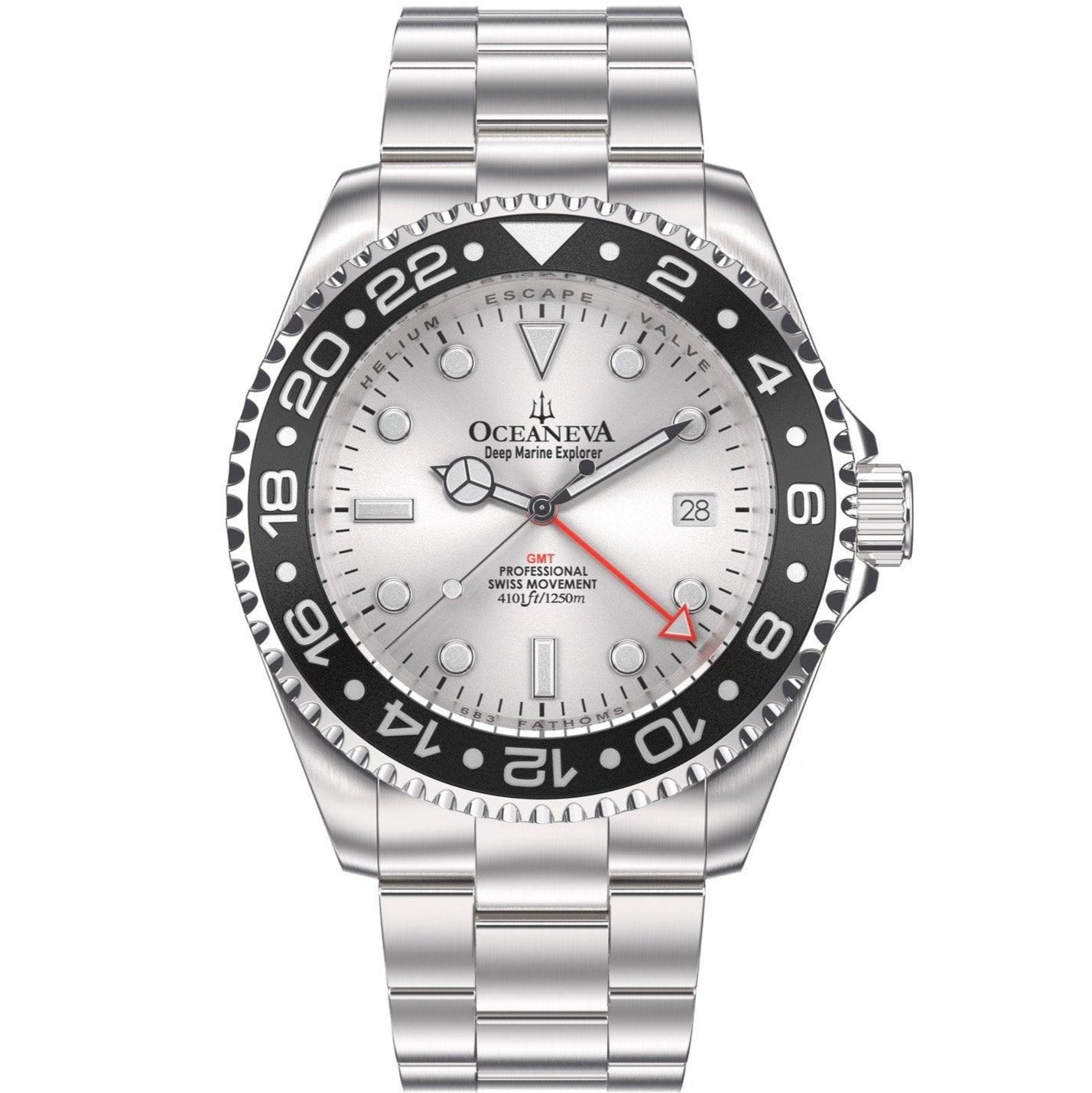 Oceaneva Deep Marine Explorer GMT 1250M Pro Diver Black Silver