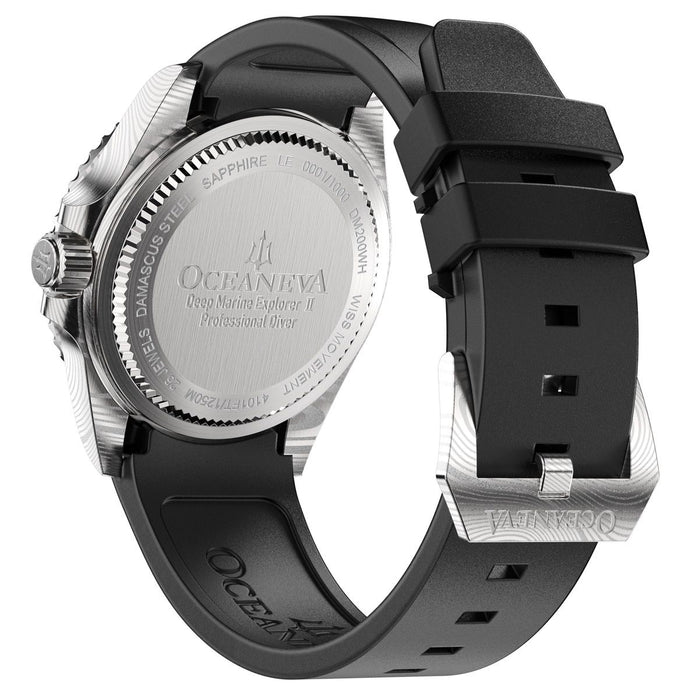 Oceaneva Deep Marine Explorer II Damascus White Black Limited Edition angled shot picture