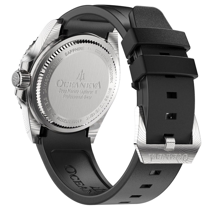 Oceaneva Deep Marine Explorer II Damascus Steel Black Limited Edition angled shot picture