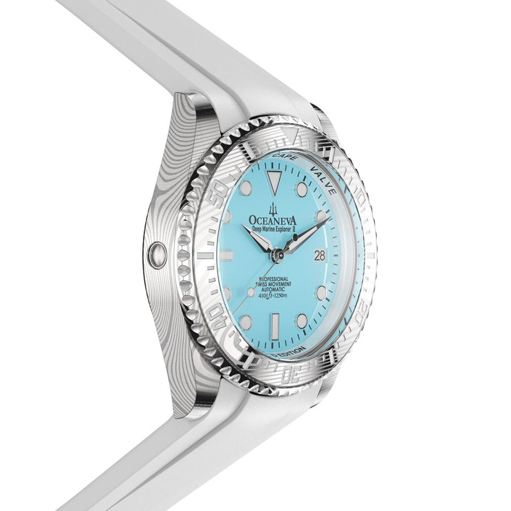 Oceaneva Deep Marine Explorer II Damascus Sky Blue White Limited Edition