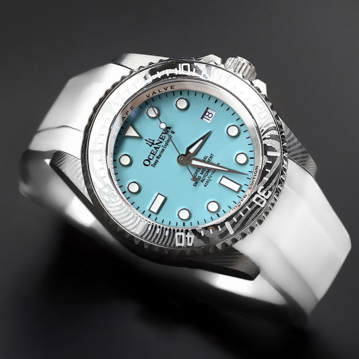 Oceaneva Deep Marine Explorer II Damascus Sky Blue White Limited Edition