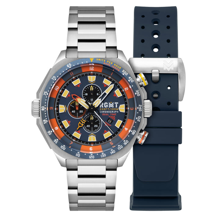 RGMT Capricorn Dual Time Chronograph Chequered Blue angled shot picture