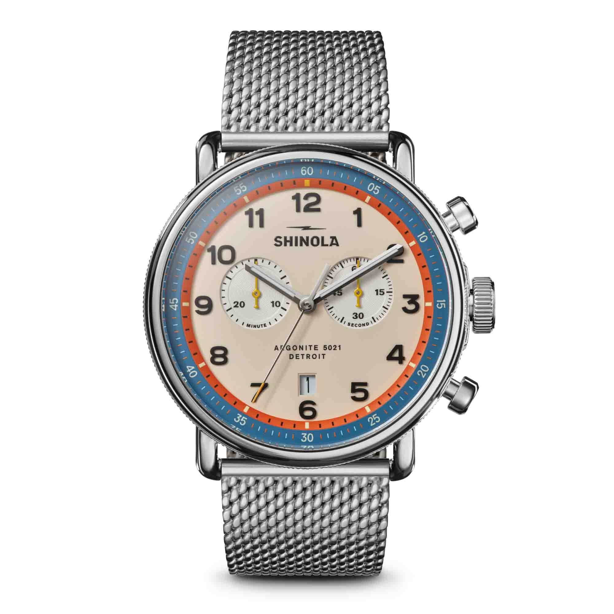 Shinola Canfield Chrono Model C56 43mm Cream SS | Watches.com