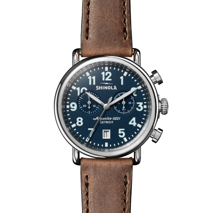 Shinola Runwell Chrono 41mm Blue Brown angled shot picture