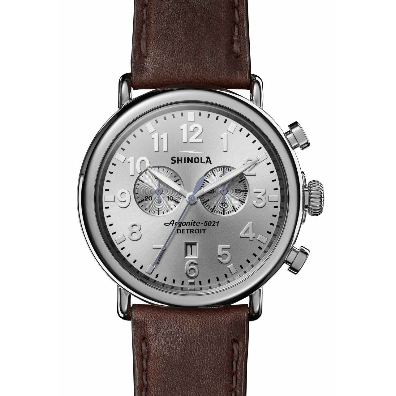 Shinola Runwell Chrono 47mm Silver Brown | Watches.com