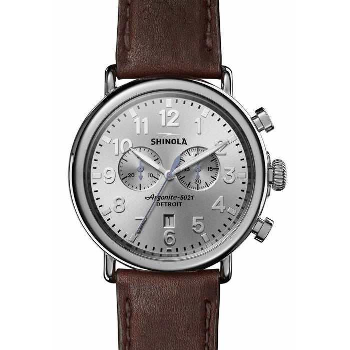 Shinola Runwell Chrono 47mm Silver Brown angled shot picture