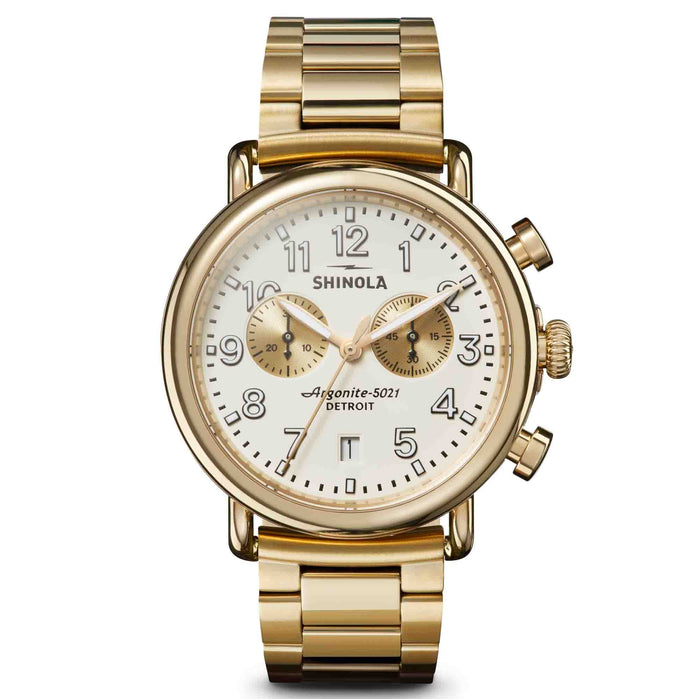 Shinola Runwell Chronograph 41mm Gold Ivory angled shot picture