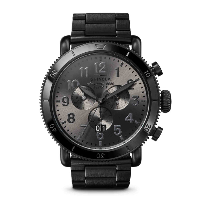 Shinola Runwell Sport Chrono 48mm Gunmetal Black SS angled shot picture