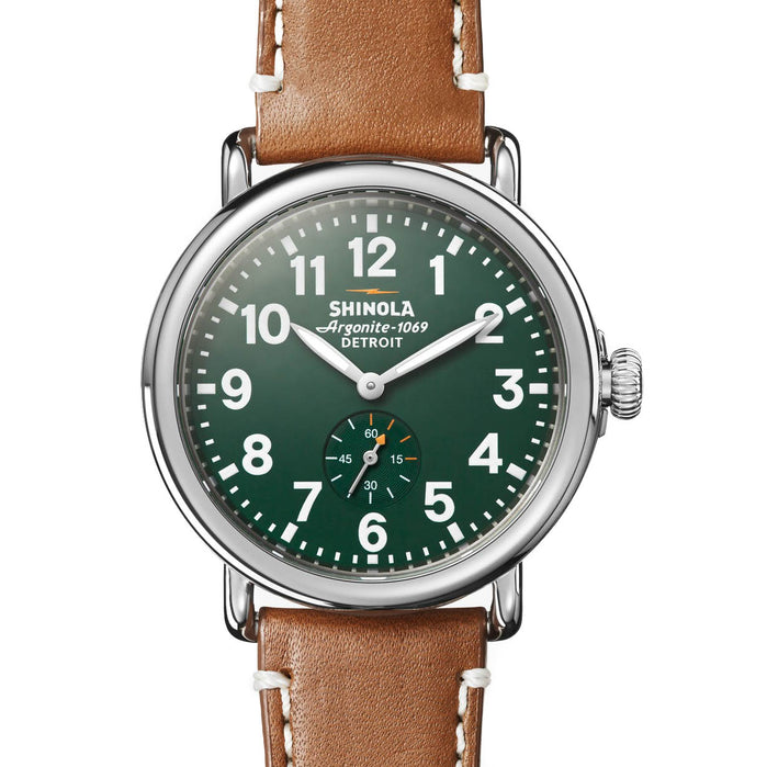 Shinola Runwell Subsecond 41mm Green Brown angled shot picture