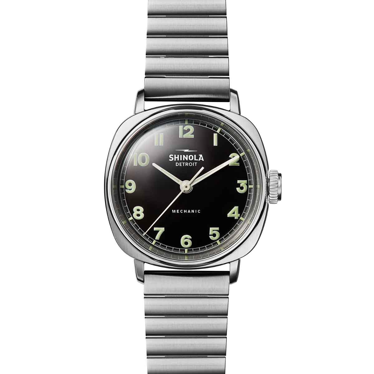 Shinola The Mechanic Hand Wind 39mm SS Black | Watches.com
