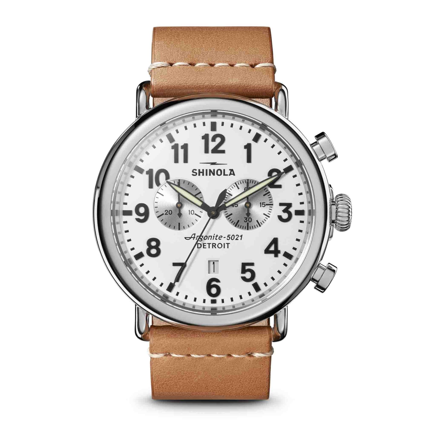 Shinola The Runwell Chrono 47mm White Tan | Watches.com