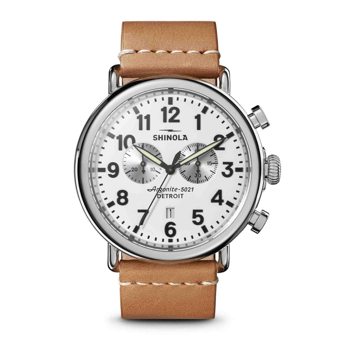 Shinola The Runwell Chrono 47mm White Tan angled shot picture