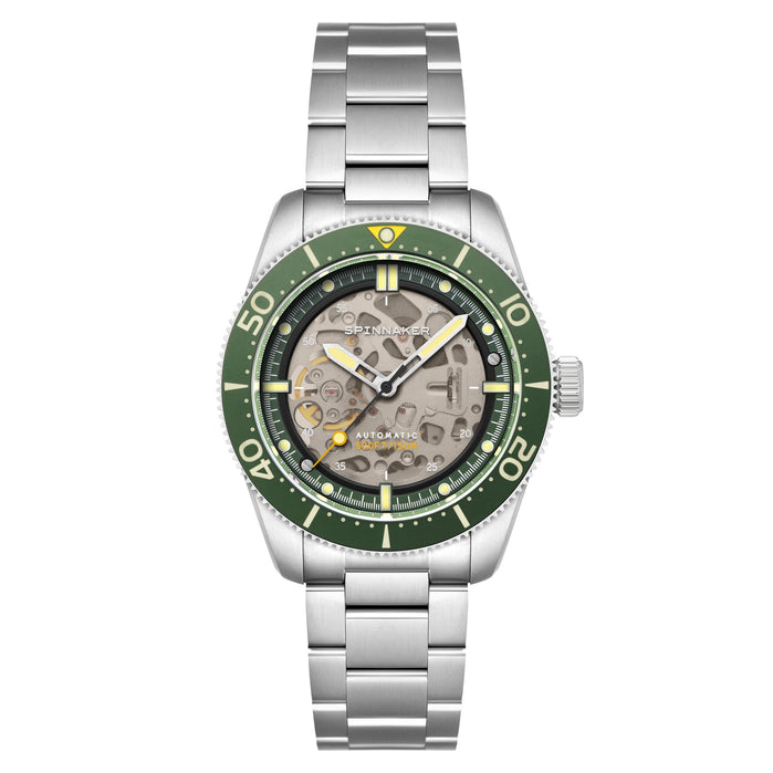 Spinnaker Croft 42 Skeleton Automatic Green Ceramic angled shot picture