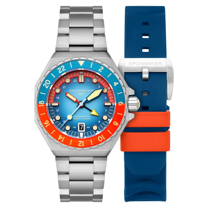 Spinnaker Dumas GMT Automatic Red Blue angled shot picture