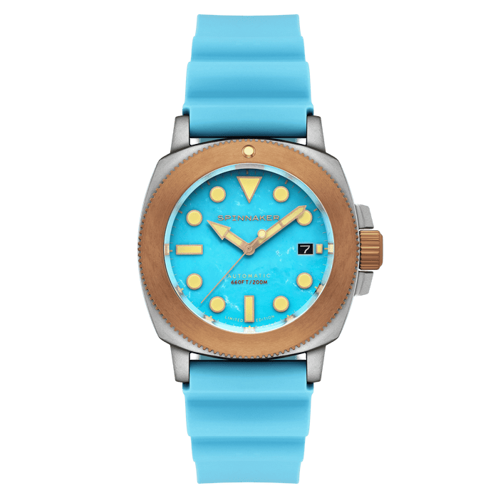 Spinnaker Hull Titanium Bronze Automatic Lapidary Blue Turquoise Limited Edition angled shot picture