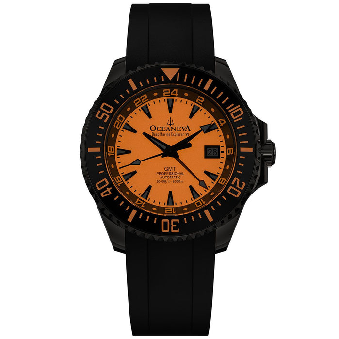 Oceaneva 6000m Deep Marine Explorer VI Grade 5 Titanium GMT Automatic True Dive Orange Full Lume Limited Edition angled shot picture