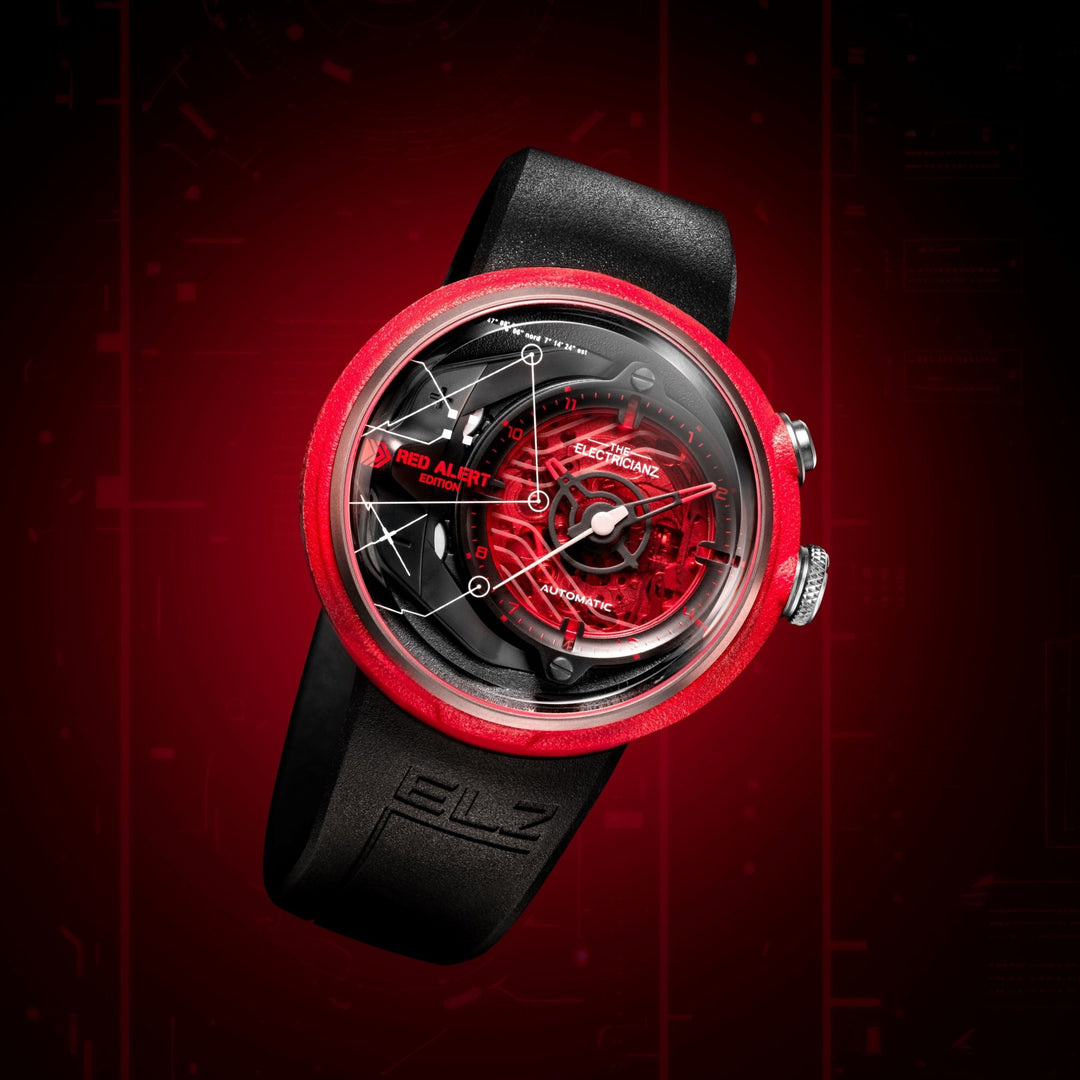 The Electricianz Orologio Uomo Carbon Z - Quadrante Scheletro Con Luci LED, Cinturino NATO Pelle Nera