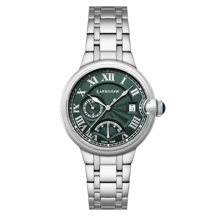 Thomas Earnshaw Barallier Retrograde Dual Time Jade Green angled shot picture